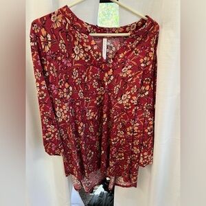 Dear Scarlett Red and Pink Floral Wrinkle Free Top